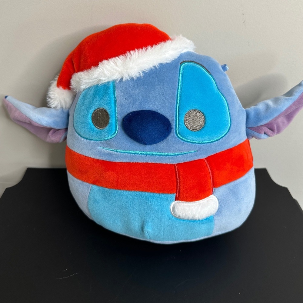 Squishmallows Stitch Plush Unisex 8in Blue Holiday Santa Hat Scarf Disney